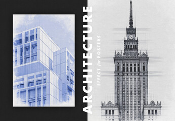 Architecture Sketch Poster Photo Effect Mockup