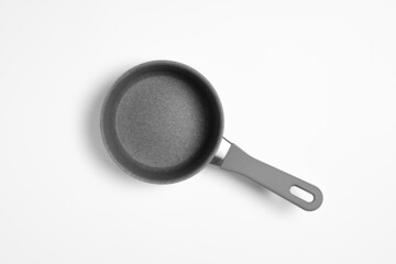 Granite frying pan isolated on white background. Cooking pot.High-resolution photo.Top view. Mock-up.