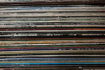 Old vintage vinyl record sleeves, close-up