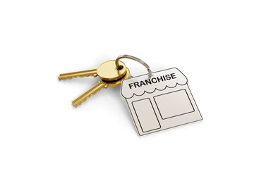 Store shape keychain isolated on white background. Franchise concept. 3d illustration.