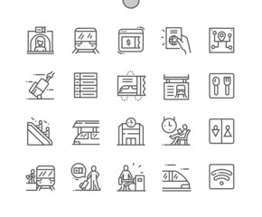 Train station. Online ticket and baggage. Passageway. Tourism, trip, transportation, railway. Pixel Perfect Vector Thin Line Icons. Simple Minimal Pictogram