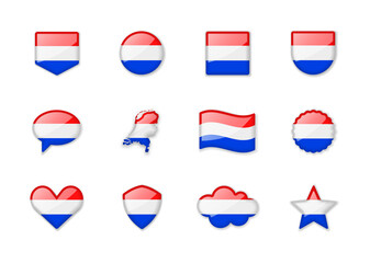 Netherlands - set of shiny flags of different shapes.