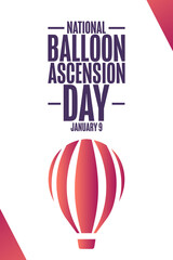 Fototapeta premium National Balloon Ascension Day. January 9. Holiday concept. Template for background, banner, card, poster with text inscription. Vector EPS10 illustration.