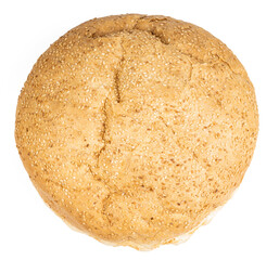 round bread loaf with sesame isolated on white background