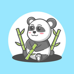 Cute Panda Cartoon Icon Illustration. Animal Flat Cartoon Style