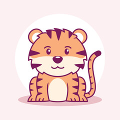 Cute Tiger Cartoon Icon Illustration. Animal Flat Cartoon Style