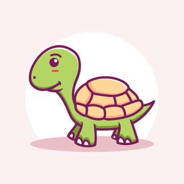 Cute Turtle Cartoon Icon Illustration. Animal Flat Cartoon Style