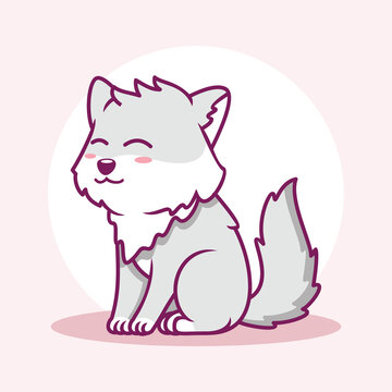Cute Wolf Cartoon Icon Illustration. Animal Flat Cartoon Style