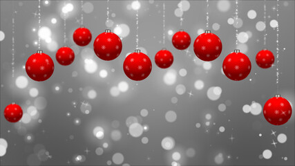 Red Ornaments Silver Background. Holiday season illustration background with Christmas elements decorations.