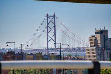 Beautiful shot of 25 de Abril Bridge in Lisbon, Portugal