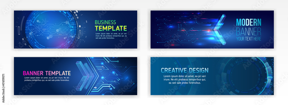 Fototapete Cyber security for business and internet projects. Abstract web design banner. Modern graphic template for websites. High tech futuristic technology background.