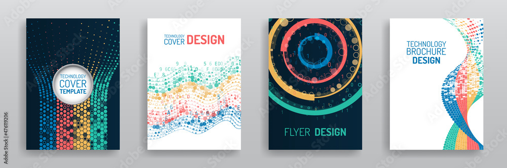 Poster digital technology and modern scientific concepts. vector template for brochure or cover. big data v