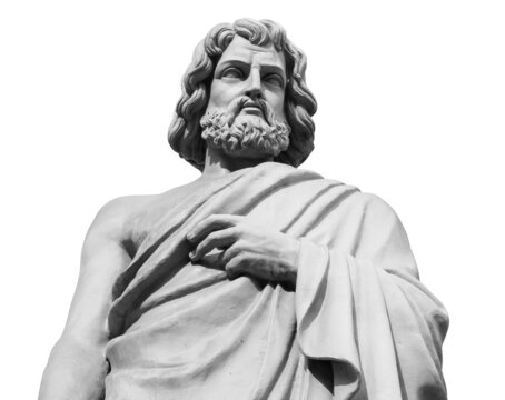 Statue of the biblical inventor Daedalus. Ancient sculpture isolated on white background. Classic antiquity man portrait