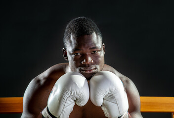 Portrait of African American boxer.