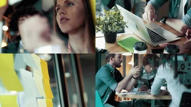 Montage of Creative business people sitting in modern start up office
