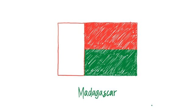 Madagascar Flag Marker or Pencil Sketch Illustration Animation