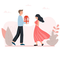 Man giving gift to lovely woman.