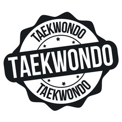 Taekwondo label or stamp on white background, vector illustration
