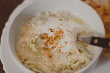 creamy pasta bowl with lots of flavours on top
