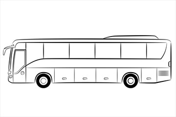 A hand drawn line ​of a passenger bus. Outline coach bus, side view. Modern travel bus flat illustration. Express bus sign.