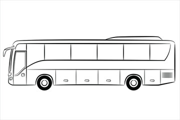A hand drawn line ​of a passenger bus. Outline Vector coach bus, side view.  Modern travel bus flat illustration. Express bus sign.