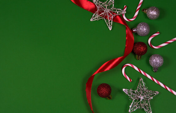 Christmas composition on green background
