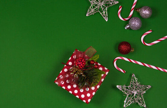 Christmas composition on green background