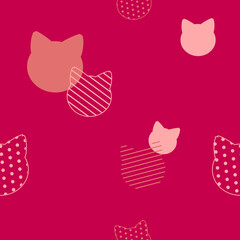 Cute cat and polka dot seamless background for fabric pattern