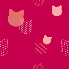Muurstickers Cute cat and polka dot seamless background for fabric pattern © Piscine26