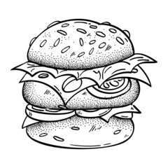 Burger hand drawn vector illustration.