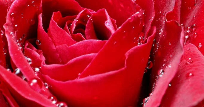 rose macro shooting. spinning rose with water drops on petals. UHD video