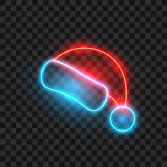 Neon Christmas Santa hat, isolated on transparent background, vector illustration.