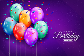 Happy birthday celebration background with realistic colorful balloons design for greeting card, poster, banner etc. Vector illustration Graphic.