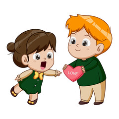 Boy giving chocolate surprise on valentine's day