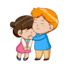 Children couple hugging isolated on white background