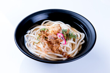 Udon japanese noodle in black bowl