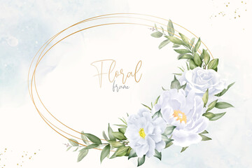 Beautiful Watercolor Floral Background Design with Hand Drawn Peony and Leaves