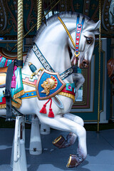 Closeup of a Beautiful, Silver Carousel Horse at the 2019 San Diego County Fair