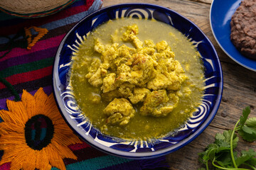Scrambled egg with green sauce. Mexican food
