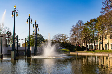 Fountains Flow beneath Traditional Street Lamps in the Public Louis Armstrong Park in the Tremé...