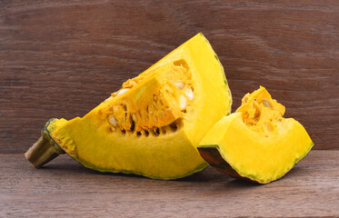 Slice of pumpkin isolated on white background.