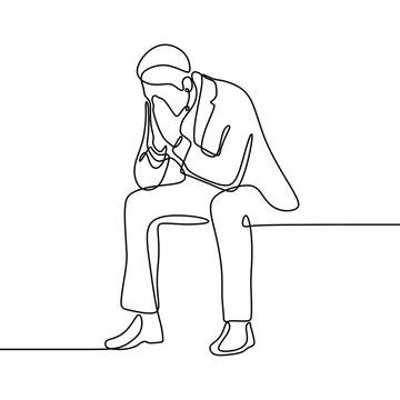 recommend clip art: depression sad man oneline continuous single line art