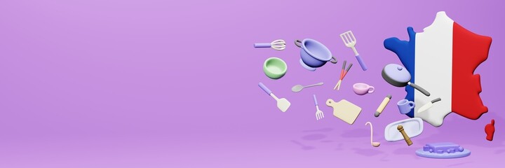 3d rendering of kitchen utensils usage in France for data display
