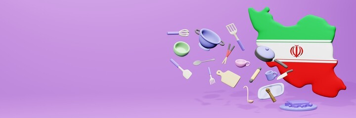 3d rendering of kitchen utensils usage in Iran for data display