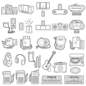 様々な電化製品のイラスト / 音楽関連の電化製品