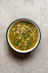 Green hot sauce with jalapeno pepper. Mexican food