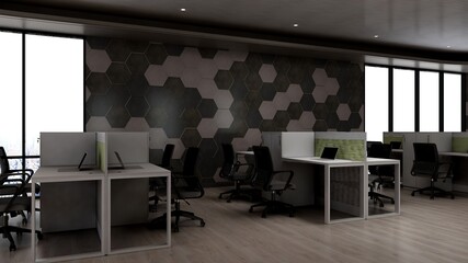 office area with blank wall 3d design interior