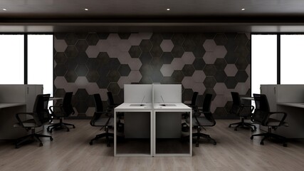 office area with blank wall 3d design interior