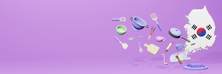 3d rendering of kitchen utensils usage in Korea for data display