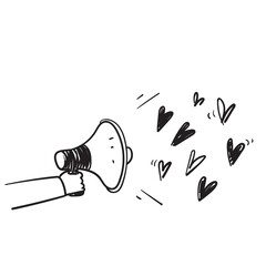 hand drawn doodle megaphone and love illustration vector symbol for spread love